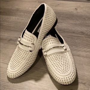 Steve Madden White Kast Silver Studded Loafers